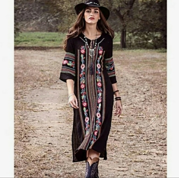 Embroidered midi tie neck dress one size - Picture 7 of 12